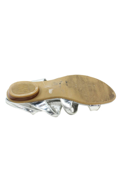 Stuart Weitzman Womens Leather Strappy Slip-On Flat Sandals Silver Size 8.5