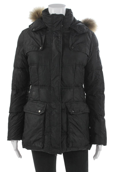 Add Women Puffer Jacket Black Down Zip Long Sleeve Size S