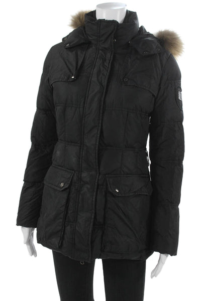 Add Women Puffer Jacket Black Down Zip Long Sleeve Size S