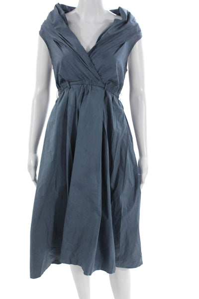 Tracy Reese Womens Wrap Dress Blue Cowl Neck Sleeveless Cotton Size 4