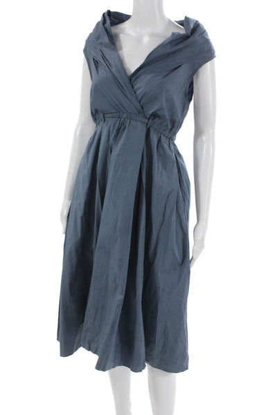 Tracy Reese Womens Wrap Dress Blue Cowl Neck Sleeveless Cotton Size 4