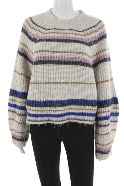 Z Supply Womens Pullover Striped Crew Neck Long Sleeve Beige Acrylic Size L