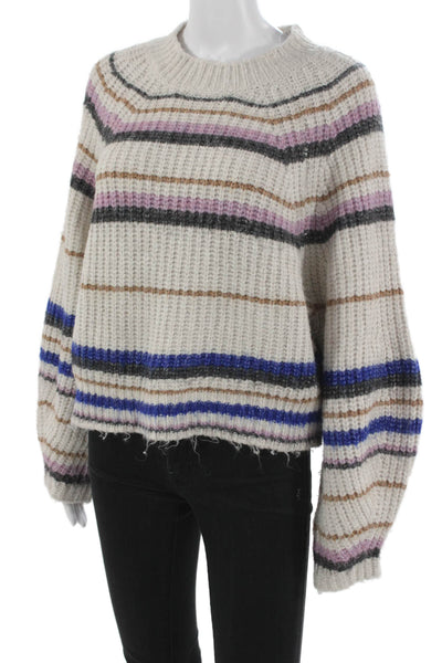 Z Supply Womens Pullover Striped Crew Neck Long Sleeve Beige Acrylic Size L