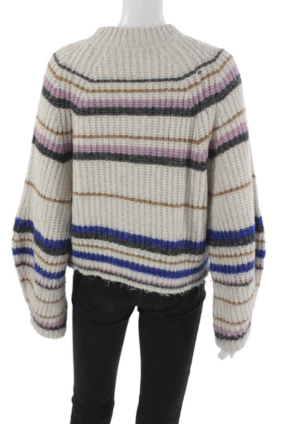 Z Supply Womens Pullover Striped Crew Neck Long Sleeve Beige Acrylic Size L