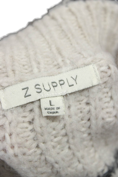 Z Supply Womens Pullover Striped Crew Neck Long Sleeve Beige Acrylic Size L