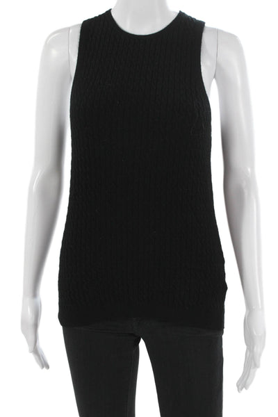 Zara Womens Basic Sleeveless Wool Tank Black Round Neck Size L