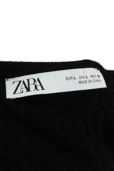 Zara Womens Basic Sleeveless Wool Tank Black Round Neck Size L