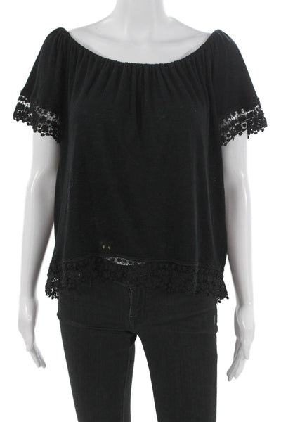 Red Haute Womens Black Basic Off the Shoulder Short Sleeve Rayon Blouse Size M