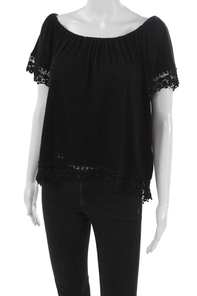 Red Haute Womens Black Basic Off the Shoulder Short Sleeve Rayon Blouse Size M