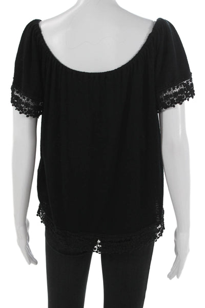 Red Haute Womens Black Basic Off the Shoulder Short Sleeve Rayon Blouse Size M