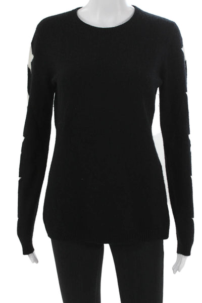 Aqua Cashmere Women Pullover Sweater Black Crew Neck Size M