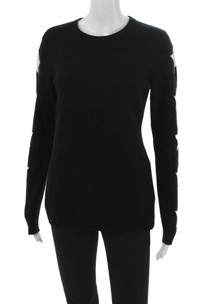 Aqua Cashmere Women Pullover Sweater Black Crew Neck Size M