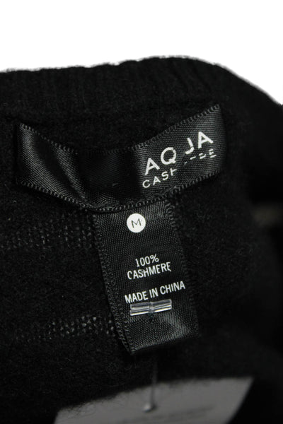 Aqua Cashmere Women Pullover Sweater Black Crew Neck Size M