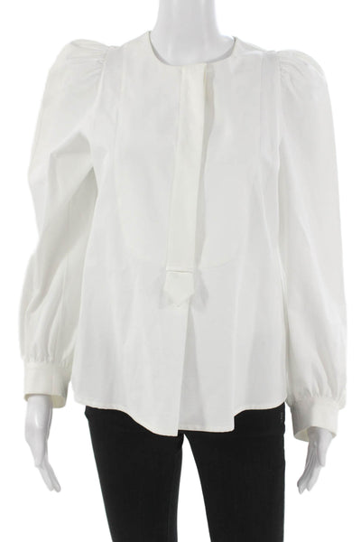 G. Womens Basic White Cotton Round Neck Long Sleeve Pullover Blouse Size 4