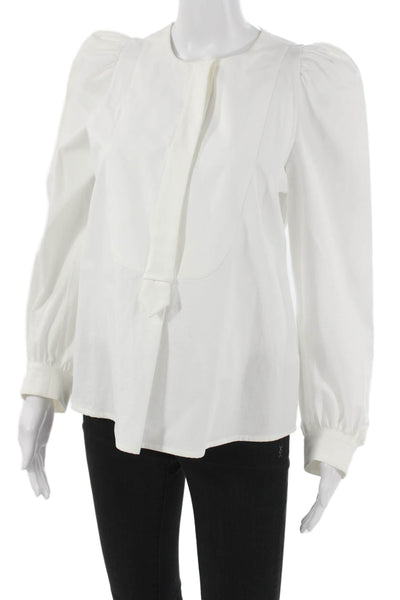 G. Womens Basic White Cotton Round Neck Long Sleeve Pullover Blouse Size 4