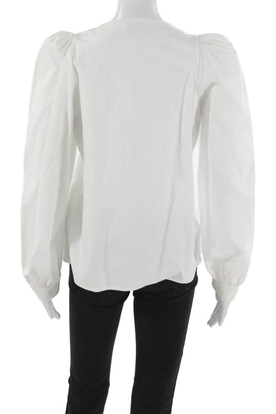G. Womens Basic White Cotton Round Neck Long Sleeve Pullover Blouse Size 4