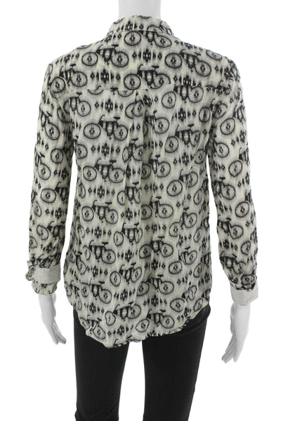 Maeve Anthropologie Womens Collared Geometric Ivory Blouse 3/4 Sleeve Size 2