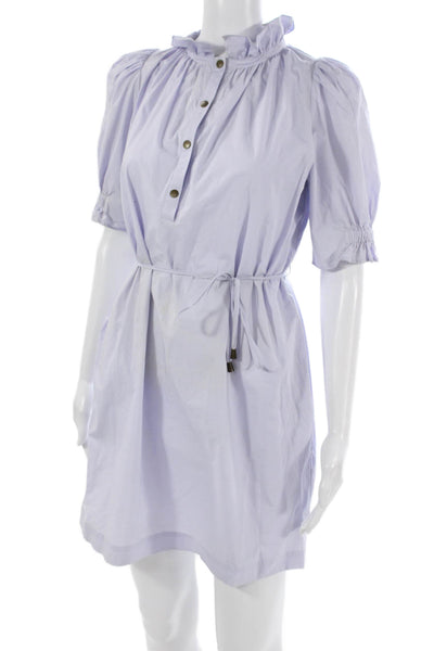 Apiece Apart Women Shirt Dress Purple Cotton Collared Short Sleeve Size 0