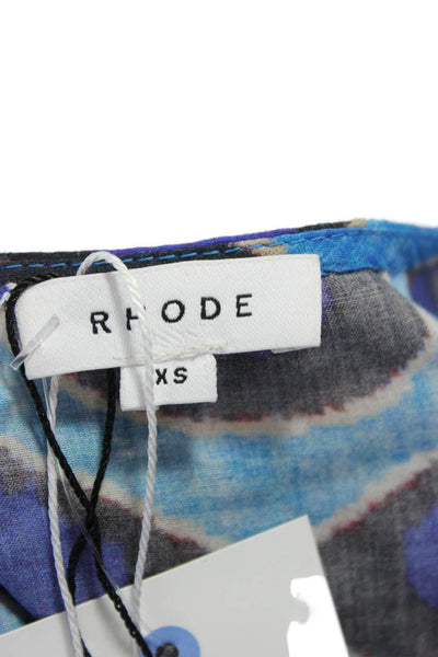 Rhode Womens Wrap Dress Blue Cotton V-Neck 3/4 Sleeve Midi Size XS