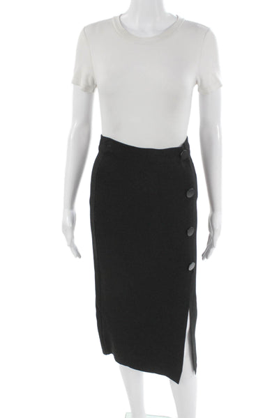 MNG Women Straight Pencil Skirt Black Viscose Knee Length Button Size 2