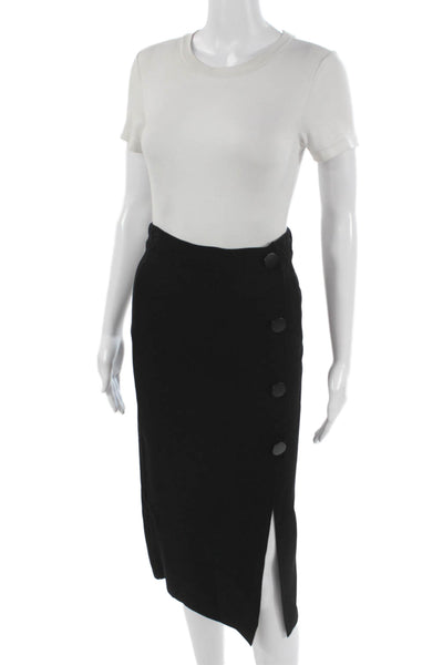 MNG Women Straight Pencil Skirt Black Viscose Knee Length Button Size 2
