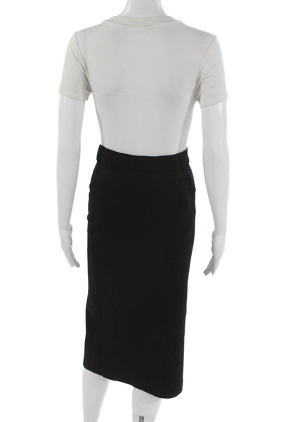 MNG Women Straight Pencil Skirt Black Viscose Knee Length Button Size 2