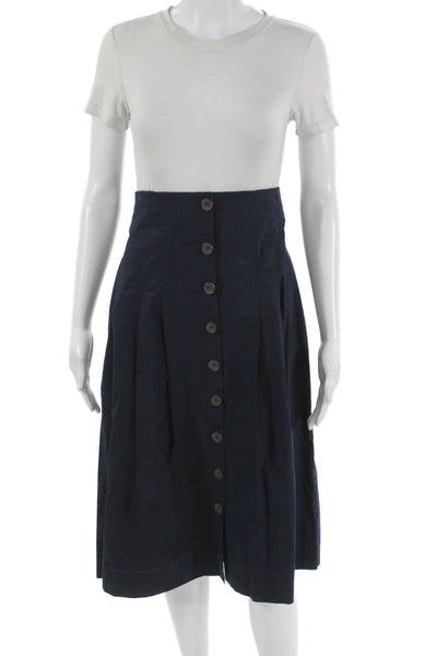 Sea New York Womens Blue Cotton A-Line Skirt Knee Length Button Size 2