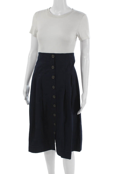 Sea New York Womens Blue Cotton A-Line Skirt Knee Length Button Size 2