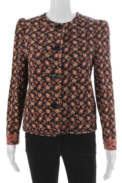 MNG Women Quilted Floral Polyester Button Long Sleeve Jacket Multicolor Size 2
