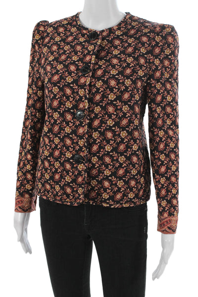 MNG Women Quilted Floral Polyester Button Long Sleeve Jacket Multicolor Size 2