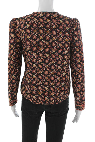 MNG Women Quilted Floral Polyester Button Long Sleeve Jacket Multicolor Size 2
