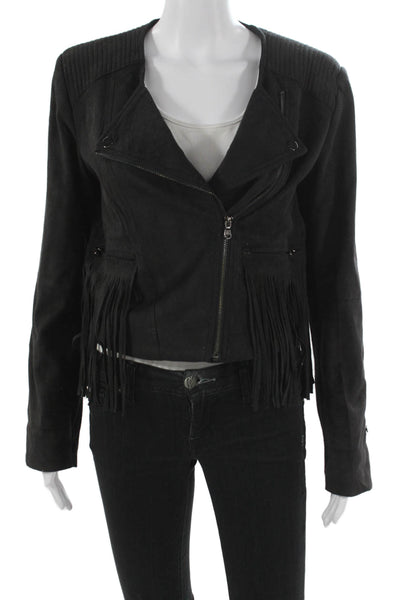Fate. Womens Biker Jacket Black Zip Long Sleeve 92% Polyester Size M