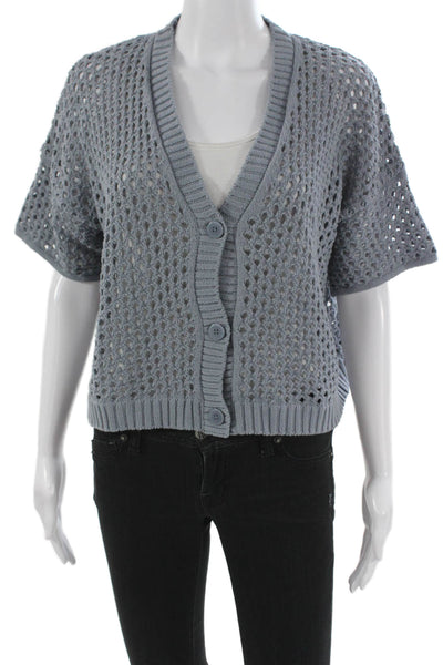 Splendid Women Cardigan V Neck Short Sleeve 100% Cotton Gray Size S