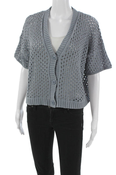 Splendid Women Cardigan V Neck Short Sleeve 100% Cotton Gray Size S