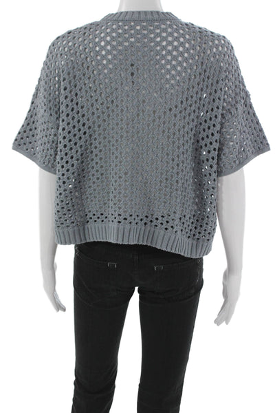 Splendid Women Cardigan V Neck Short Sleeve 100% Cotton Gray Size S