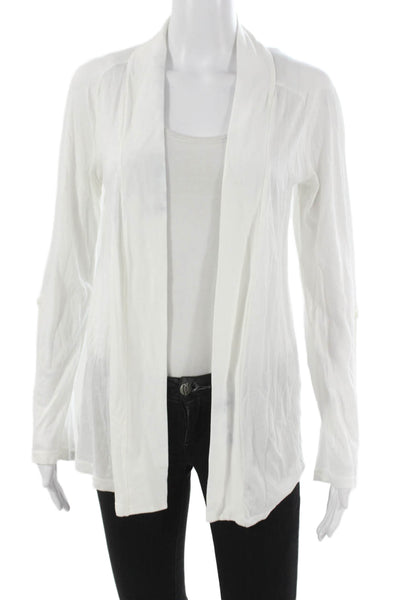 Splendid Women Cardigan Collared Supima Cotton Long Sleeve White Size S