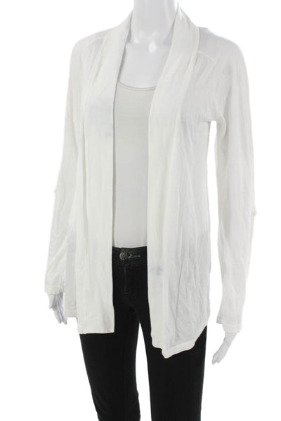 Splendid Women Cardigan Collared Supima Cotton Long Sleeve White Size S
