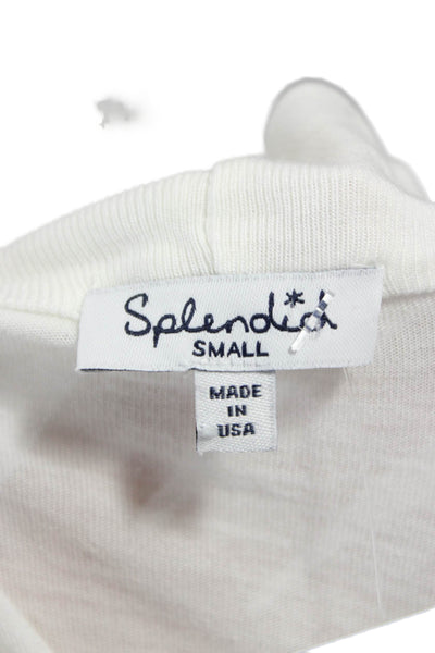 Splendid Women Cardigan Collared Supima Cotton Long Sleeve White Size S