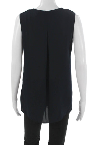 Tahari Womens Tunic Blouse V Neck Sleeveless Blue Polyester Size S