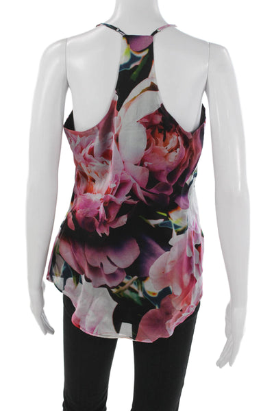 Lavender Brown Women Camisole Multicolor Silk V-Neck Floral Sleeveless Size S