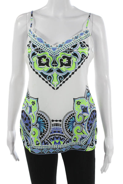 Hale Bob Women Camisole White Geometric V-Neck Polyester Size S