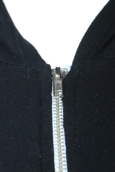 Lauren Moshi Womens Full Zip Hoodie V Neck Black Cotton Long Sleeve Size M