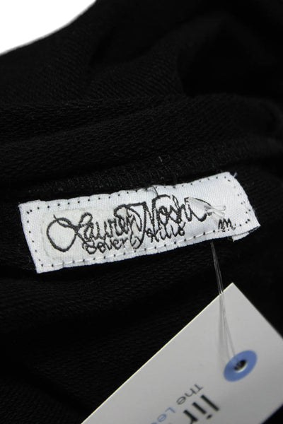 Lauren Moshi Womens Full Zip Hoodie V Neck Black Cotton Long Sleeve Size M