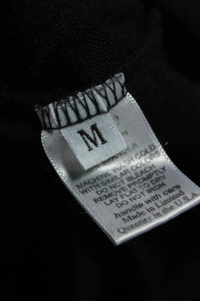 Lauren Moshi Womens Full Zip Hoodie V Neck Black Cotton Long Sleeve Size M