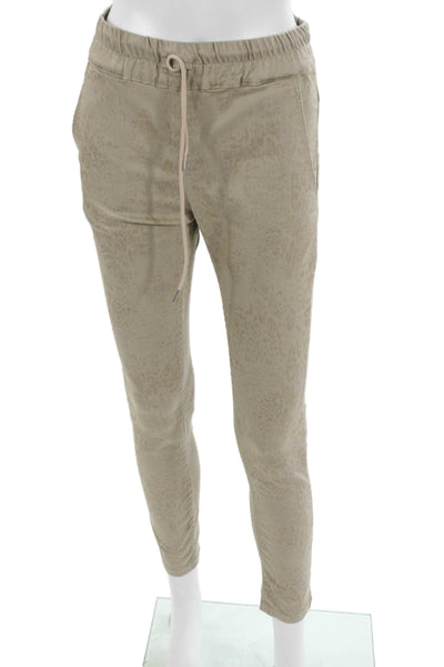 Flog Womens Jogger Pants Beige Animal Print Cotton Drawstring Size 25