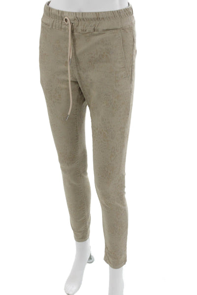 Flog Womens Jogger Pants Beige Animal Print Cotton Drawstring Size 25