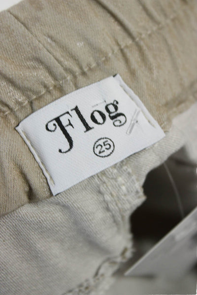 Flog Womens Jogger Pants Beige Animal Print Cotton Drawstring Size 25