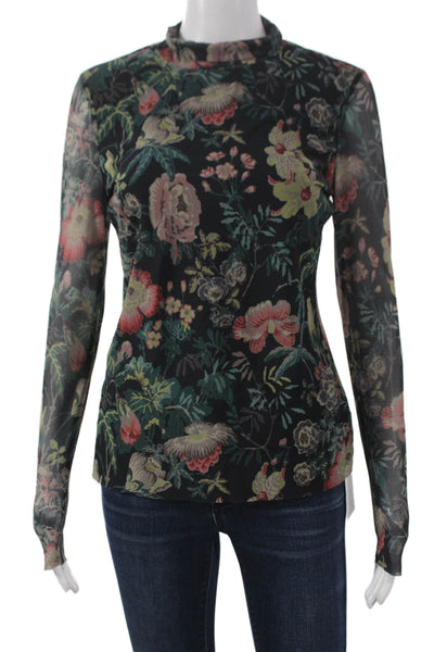 La Vie x Rebecca Taylor Womens Floral Mock Neck Blouse Multicolor Size S