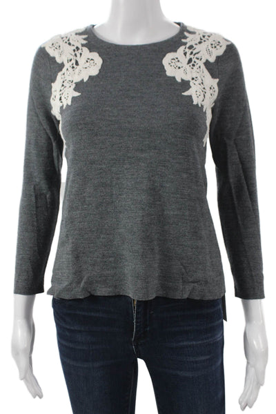 J Crew Womens Merino Wool Pullover Sweater Gray Long Sleeve Crew Neck Size PM