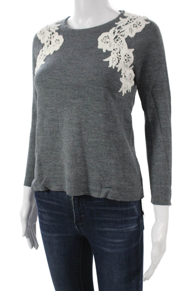 J Crew Womens Merino Wool Pullover Sweater Gray Long Sleeve Crew Neck Size PM